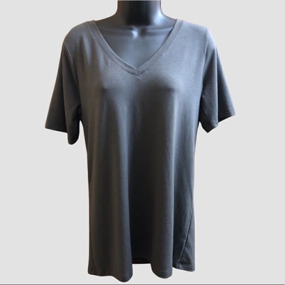 Shiela Rose V-Neck T-shirt- dark gray - soft & stretchy - size Large - Picture 1 of 6